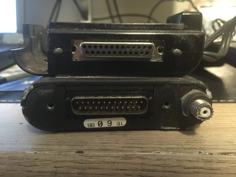  Bag Phone transceiver (bottom) with "power adapter" (top)